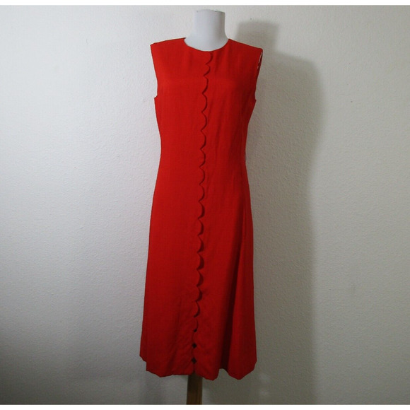 BH Wragge Dress Size M Red Sleeveless Scalloped Vintage 1960s Mod Pockets - Picture 1 of 11